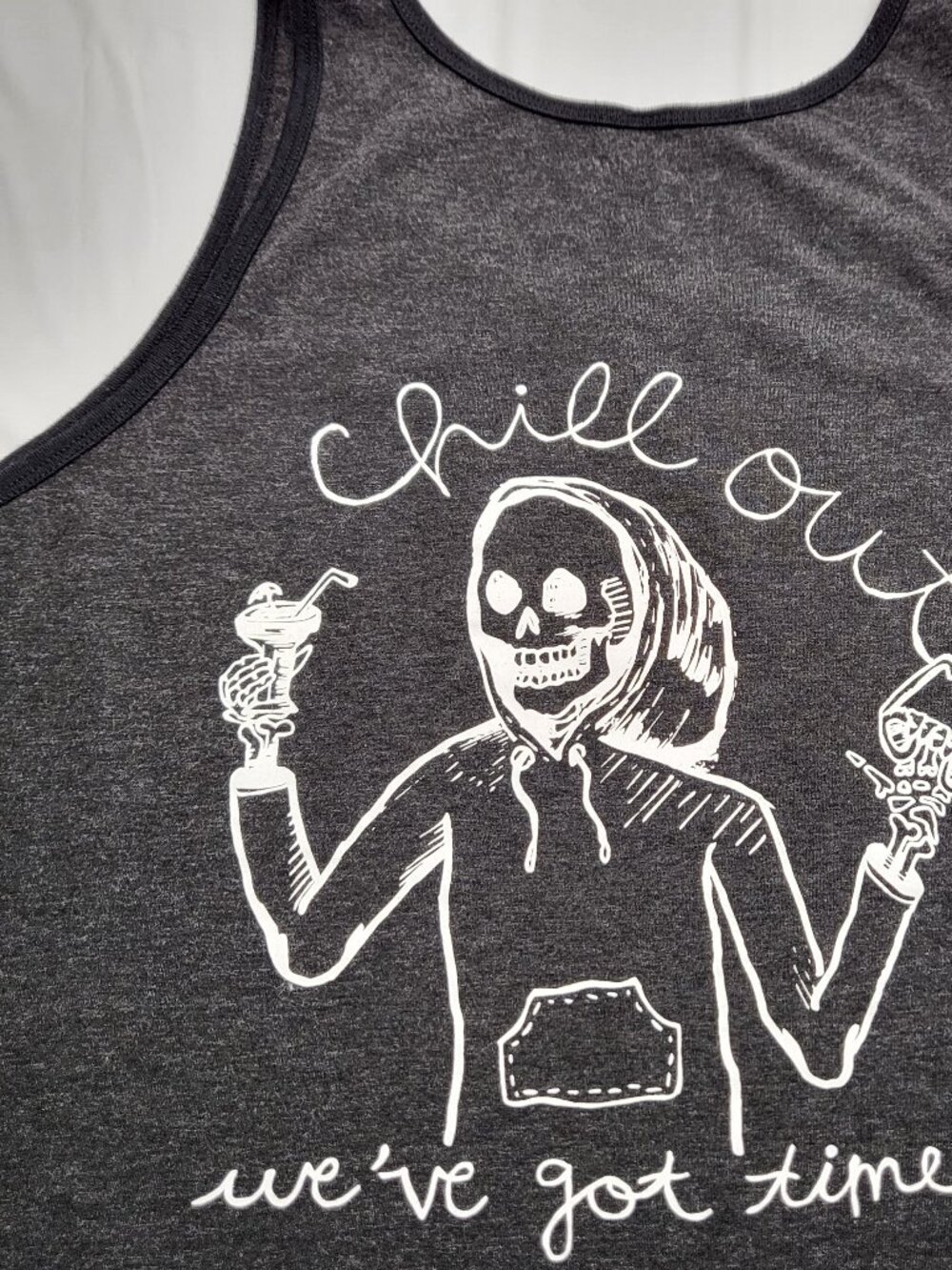 Skeleton Chill Out Mens Tank Top Shirt XL Sleeveless Gothic Graphic Black